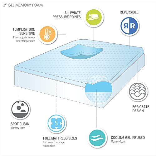Sleep Philosophy Gel Infused Memory Foam Mattress Topper Luxurious, All Season Enhanced Bed Support, Cal King, 3" Thick, Without Cover #TOP3