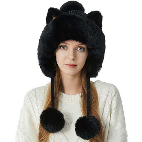 HUAMULAN Women Winter Sherpa Knit Beanie Hat Fleece Lined Ear Flaps