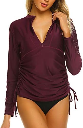 SHESHOW Women's Rash Guard Sun Protection UV Surf Tops Long Sleeve Swim Shirt Zipper Adjustable