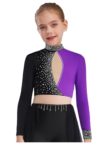 Girls Glitter Rhinestone Crop Top and Bell Bottom Pants Athletic Gymnastics Workout Jazz Dance Outfit3