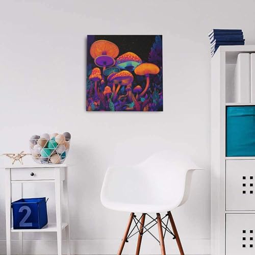 Lienzo decorativo Woshuwo de bosque de hongos de neón para salón o dormitorio, 30x30 cm enmarcado 4