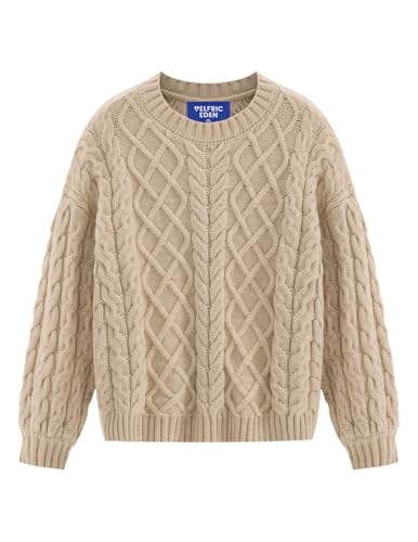 Aelfric Eden Womens Oversized Sweaters 2025 Cable Knit Chunky Sweater Lantern Sleeve Crewneck Pullover Loose Outfits