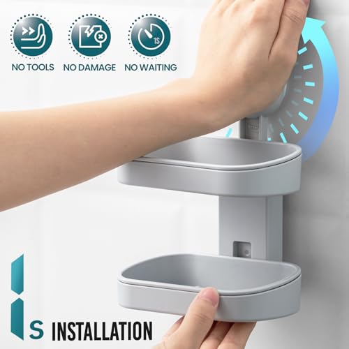 Image of TAILI Soap Holder, Soap Dish for Shower Suction Cup, Bar Soap Holder, Grey
