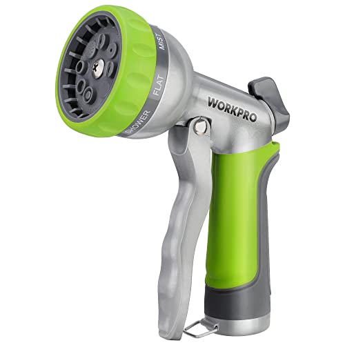 WORKPRO Garden Hose Nozzle, High Pressure Water Hose Sprayer with 8 Adjustable Watering Patterns & Thumb Control Design, Garden Metal Nozzle Heavy Duty for Cleaning, Watering, Washing