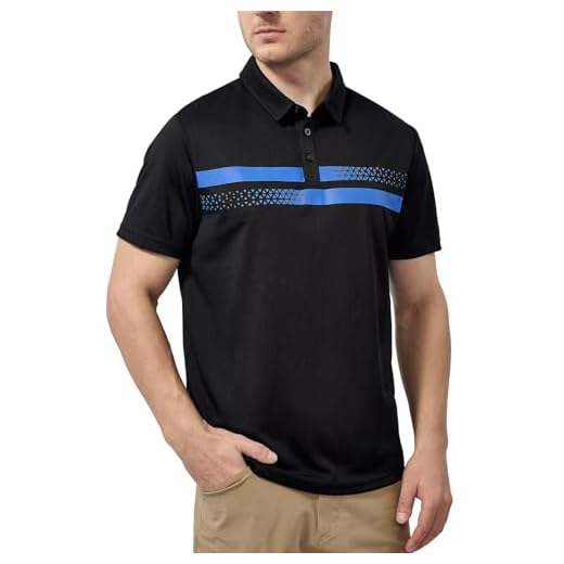 marami Camisas polo masculinas de manga curta – Camisetas polo de golfe de desempenho masculinas com FPS Dry Fit Wicking Casual Collar Shirts, Preto, G