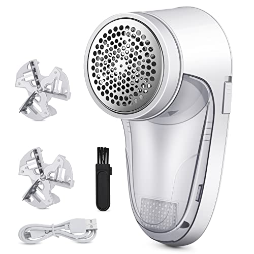 Machine Anti Bouloche,Rasoir Anti Bouloche,Anti Bouloche Vetement de USB Rechargeable Portable,Machine a Bouloche pour Chandails/Vêtements/Rideaux/Tapis,2* Lame de Rechange-Blanc Cover