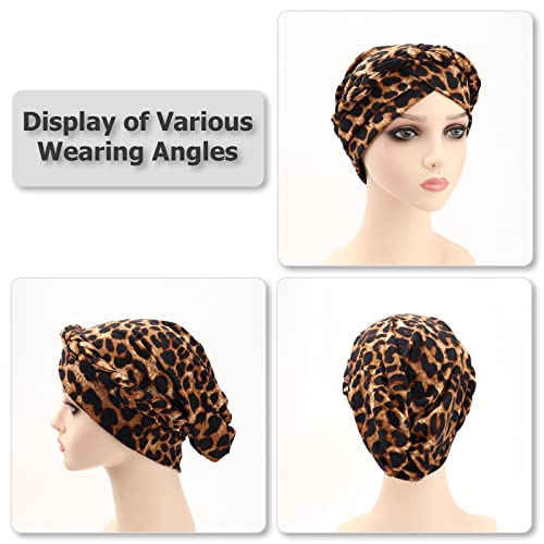 Image of DRESHOW African Women Turban Caps Beanie Twist Headscarf Pre-Tied Twisted Braid Headwraps for Women Chemo Cancer Cap