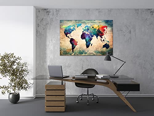 Baisuwallart A62069 Abstract World Map Canvas Painting Vintage Posters And Prints Colorful Wall Art Wall Pictures Artwork Framed Ready To Hang For Living Room Bedroom Office Home Decor 24X36Inch #TOP3