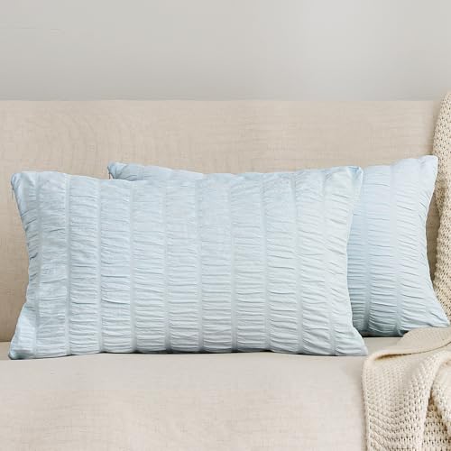 JELLYMONI Baby Blue Seersucker Pillowcases 12" x 20"