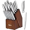Knife Sets for Kitchen with Block, Bifixia 16 Pcs Knife Block Set with Built-in Sharpener, High Carbon Stainless Steel Knife Block Sets with Extra 6 Pcs Forks, Dishwasher Safe, Anti-slip Handle