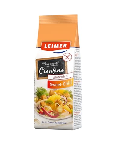 LEIMER Croutons Sweet Chili 75 g glutenfrei - Zart geröstete glutenfreie Weißbrot Würfel mit feinsten Paprika & Chili Gewürzen - Vegetarisch, glutenfrei (1 x 75g)