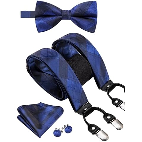 Hi-Tie Adjustable Navy Plaid Suspenders Set Cover