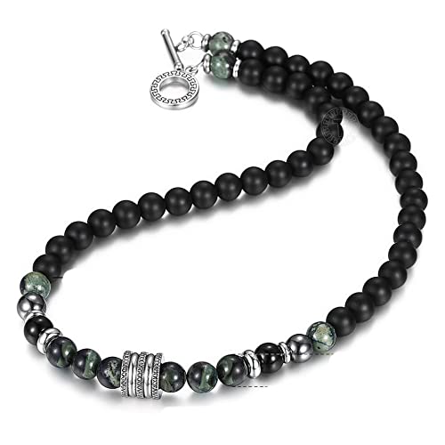 8mm Natural Stone Tiger Eyes Lava Bead Necklace - Stainless Steel Beaded Charm Choker - Fashion Male Jewelry - 18/20-inch Length 337A1 (04 Matte Bead-18inch 45cm)