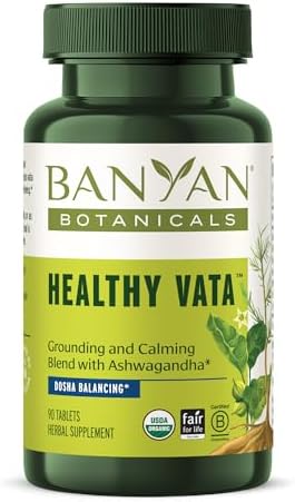 Banyan Botanicals Healthy Vata – Organic Herbal Supplement with Ashwagandha, Shatavari & Other Ayurvedic Herbs for Calm and Balanced Well-Being* – 90 Tablets – Non-GMO Sustainably Sourced Vegan