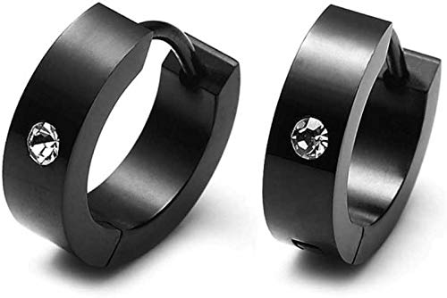 Crystal Studded Stainless Steel Black Hoops Earrings for Men | Women
