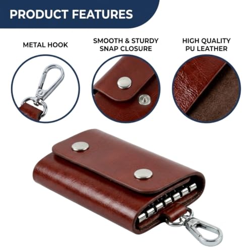 Image of Leather Key Pouch Keychain for Men & Women - Key Holder Wallet with Key Ring | Compact Key Organizer Case for Car Keys, House Keys & Coins | Small Leather Key Wallet Pouch