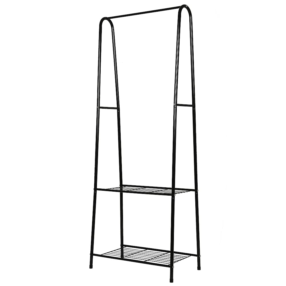 LANTUS Appendiabiti Da Terra In Acciaio - 160x59,5x36,5 Cm, Bianco, Con Due Ripiani E Piedini Regolabili