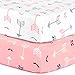 Stretchy Fitted Crib Sheets Set-Brolex 2 Pack Portable Crib Mattress Topper for Baby Girls Boys,Ultra Soft Jersey,Full Standard,Pink & White Arrow