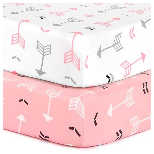 Stretchy Fitted Pack n Play Playard Sheet Set BROLEX 2 Pack Portable Mini Crib Sheets,Convertible Playard Mattress Cover,Ultra Soft Material,Pink & White Arrow Design