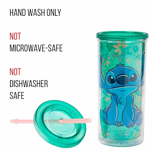 Image of Silver Buffalo Disney Lilo and Stitch Tropical Pattern Plastic Tall Cold Cup with Lid and Straw, 20 Ounces (Pack of 12)