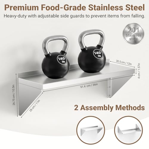 SWOTCATER Stainless Steel Wall Shelf with Reversible Brackets,12" x 36" by SWOTCATER - Used condition - Image 3