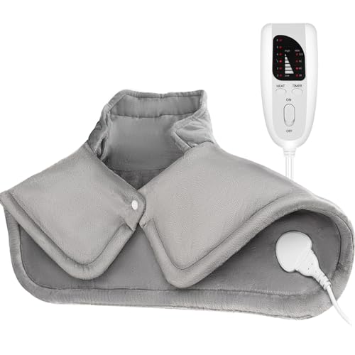 Electric Heating Pad for Neck and Shoulder with 6 Heating & 4 Timer Settings,Fast Heating Large Size Heated Wrap with Auto Shut Off & Machine Washable (Silver Gray, SN-S 22.8x16.5 inch)