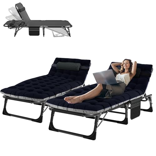 Image of ABORON Patio Lounge Chair, Folding Adjustable Chaise Chair, Max 450LB Load | 5-Gear Adjustable, Zero-Assemble, 75in Length, With Cotton Pad, Side Pocket, for Home, Garden, Beach, Office, Camping