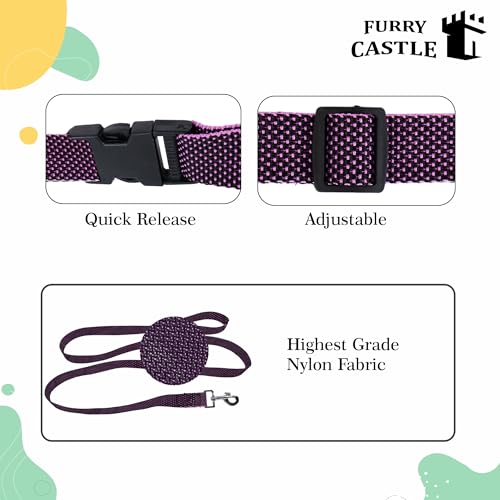 Image of Nylon Leash and Collar for Dogs with 360 Degree Rotating Clasp | Purple | Water Proof | for Medium and Large Dogs in Medium Size
