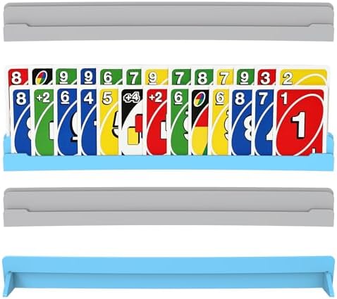 Set of 4 Playing Cards Holders for Seniors Adults – Multi-layer Holders with Foldable Stand for Elderly or Little Hands Playing Cards Game Bridge Canasta Strategy Foot and Hand UNO, Halloween Game Nights