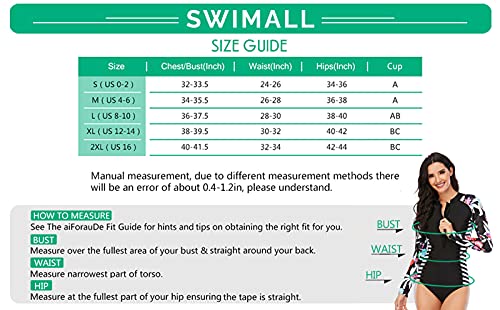 Swimall Women Long Sleeve Bathing Suit One Piece Rash Guard Swimsuit Zipper Front Swimwear Upf 50+(Pink Flower1, Large(8-10)) #TOP6