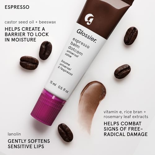 Image of Glossier Balm Dotcom Hydrating Tinted Lip Balm - Universal Salve, Up to 12Hr Moisture for Dry Lips, Cuticles & Skin - Lanolin, Beeswax & Castor Oil - Espresso, Mocha Tint, 15ml