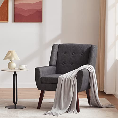 Huimo Upholstered Button Tufted Armchair, Accent Chair, Linen Fabric Sofa Chairs For Living Room, Bedroom, Mid-Century Modern Comfy Reading Chair (Grey) #TOP1