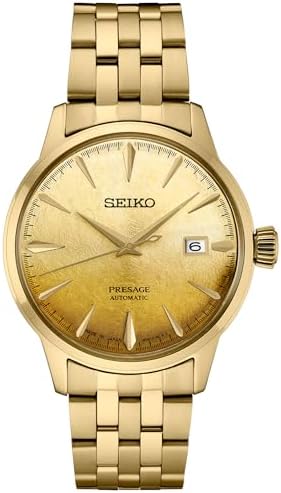 SEIKO SRPK46 Automatic Watch for Men - Presage Collection - Gold Patterned Dial - Stainless Steel, Gold-Finish - Water-Resistant 50M