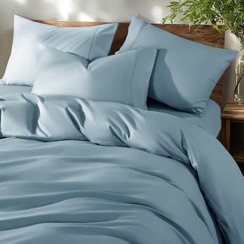 Shilucheng Bettbezüge aus 100 % Baumwolle, Fadenzahl 600, luxuriöses Satingewebe, ägyptische Baumwolle, Bettdeckenbezug mit Reißverschluss, Hotel-Bettwäsche, Bettbezüge, 3-teilig (Französischblau)