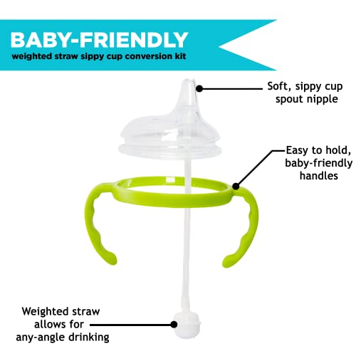 Soft Spout Transition Sippy Cup Kit For Comotomo Baby Bottles | Conversion Kit Fits 5 Ounce And 8 Ounce Bottles | Sippy Cup Baby Bottle Nipple With Weighted Straw And Bottle Handles (2 Pack, Green) #TOP2