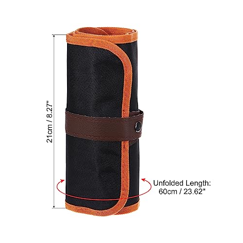 Image of PATIKIL Handmade 48 Slots Roll Up Pencil Case, Oxford Cloth Pencil Wrap Pouch Pen Holder Organizer for Artist Drawing Coloring Sketching, Orange /Black