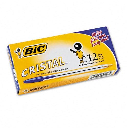 BIC Cristal Stick Ball Pen with 1.0 mm Medium Point, Clear Barrel - 12 per Pack (Blue Ink) Sold as 2