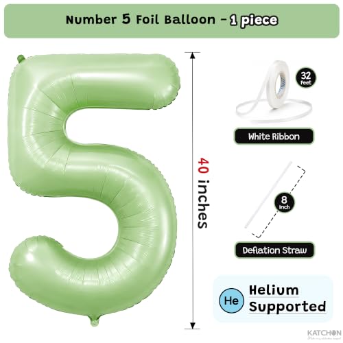 Image of KatchOn Giant Sage Green 5 Balloon Number - 40 Inch | Number 5 Balloons