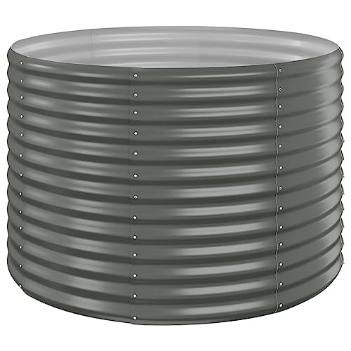 vidaXL Garden Raised Bed - Powder-Coated Steel, Round Planter – Rust Resistant and Weatherproof - Perfect for Outdoor Planting, Gray