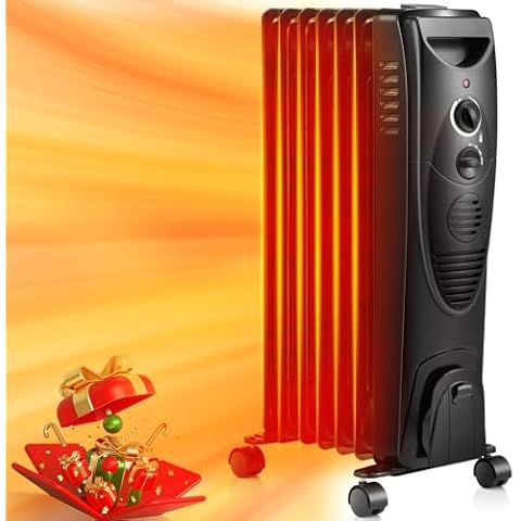 ZAFRO Oil Filled Radiator Heater, 1500W Portable Electric Oil-Filled Radiant Heatings, Space Heater with Tip-Over & Overheat Protection(Black) Cover