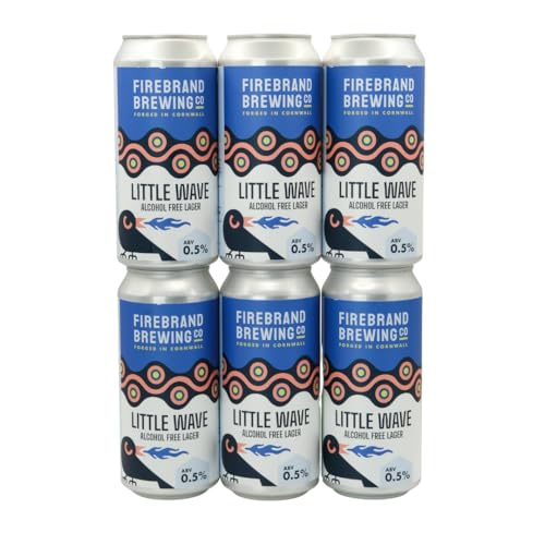 FIREBRAND BREWING Little Wave Alcohol Free Cornish Lager - Case of 6 x 440ml 0.5% Cans | Vegan Gluten Free | Brewed In Cornwall