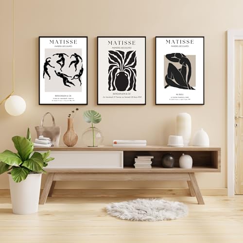 Image of Yellow Town India Vintage Botany Art Prints | Pack of 3 Premium A3 Posters with Wall Friendly Adhesive | Perfect for Bedroom, Living Room, Office & Study Desk Wall, Hostel & Dorm Decor | 300 GSM (Black Matisse)