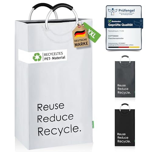 COTTARA® Récipient de collecte de bouteilles consignées XXL – Récipient verrouillable en matériau recyclé – Collecteur de bouteilles vides pour le stockage ou le recyclage – Blanc 75 l