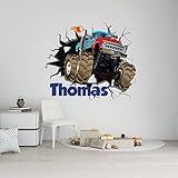 Personalized Monster Truck Wall Decal Custom Your own Name - Boy's Room Wall Decal Hole in The Wall