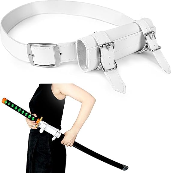 Image of squishy Sword Holder, White Leather Belt Mount for Katana and Sword Display, Suitable for Cosplay, Medieval Reenactment, Stage Performance