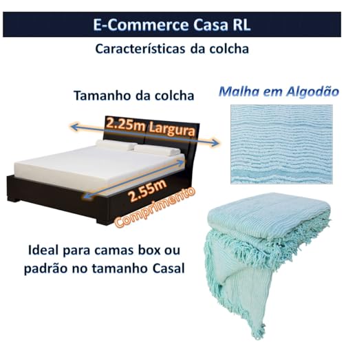 Colcha de Chenille Tradicional Casal/Solteiro em Algodão Exportação (Verde-Água, Casal)