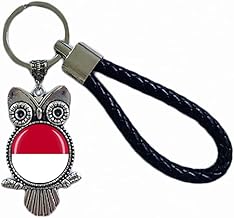 Monaco Flag Keychain Souvenir Gift Keychain Owl Pendant Key Chain for Men Women Monaco 18CM (7.09"), Monaco