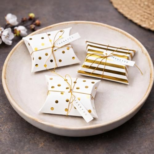 Image of SATYAM KRAFT 60 Pcs Golden Decorative Folding Paper Gift Boxes | For Wedding Return, Birthday, Engagement, Function Return Gifts | Fancy Packaging for Chocolates, Dry Fruits (White & Golden)