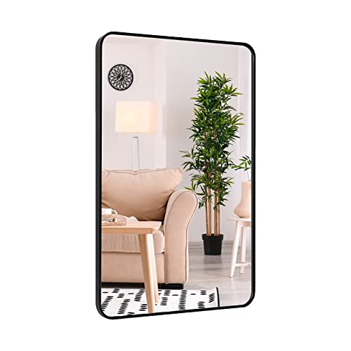 Rozycher Black Rectangle Mirror 24X36 Inch, Large Rounded Rectangle Mirror, Black Bathroom Mirror For Wall, Modern Wall Mirror, Matte Rectangle Mirrors For Bathroom, Horizontal Or Vertical #TOP5