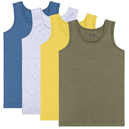 La Mejor Selección de Camisetas de tirantes para Niño - solo los mejores. 47 Brix - Camisetas sin mangas para niños pequeños, paquete de 4 camisas de algodón, ropa cómoda para niños pequeños, gris, amarillo, verde oliva, azul azulado, 4 Años